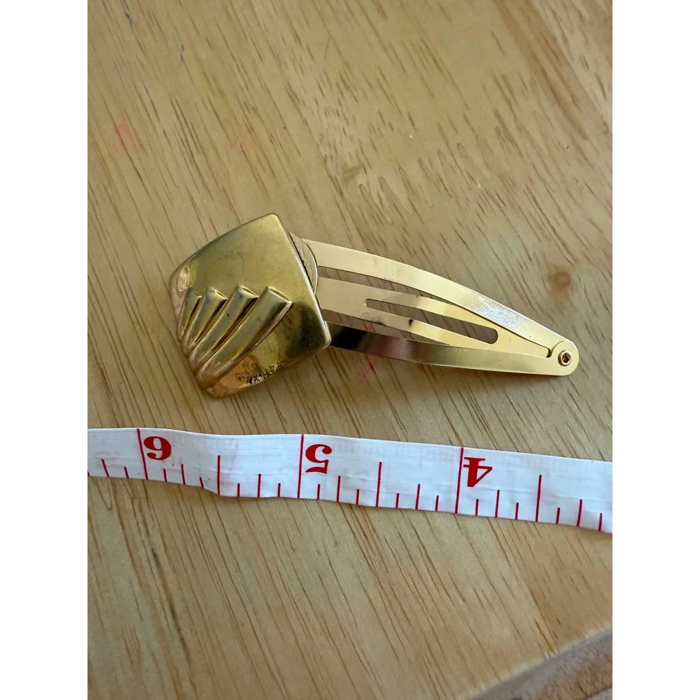 Vintage Gold Tone Geometric Art Deco Snap Barrette Hair Clip Square Motif
